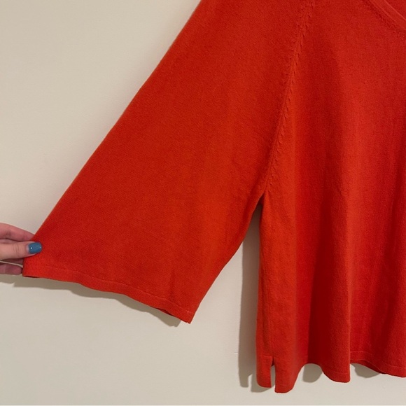 Anthropologie Moth Wide 3/4 Sleeve V Neck Cotton Cashmere Blend Red Sweater - Picture 2 of 6